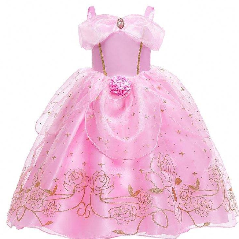 Kid Princess Dress Girl Summer Fancy feestkleding Roze prinses Aurora kostuum HCSP-012