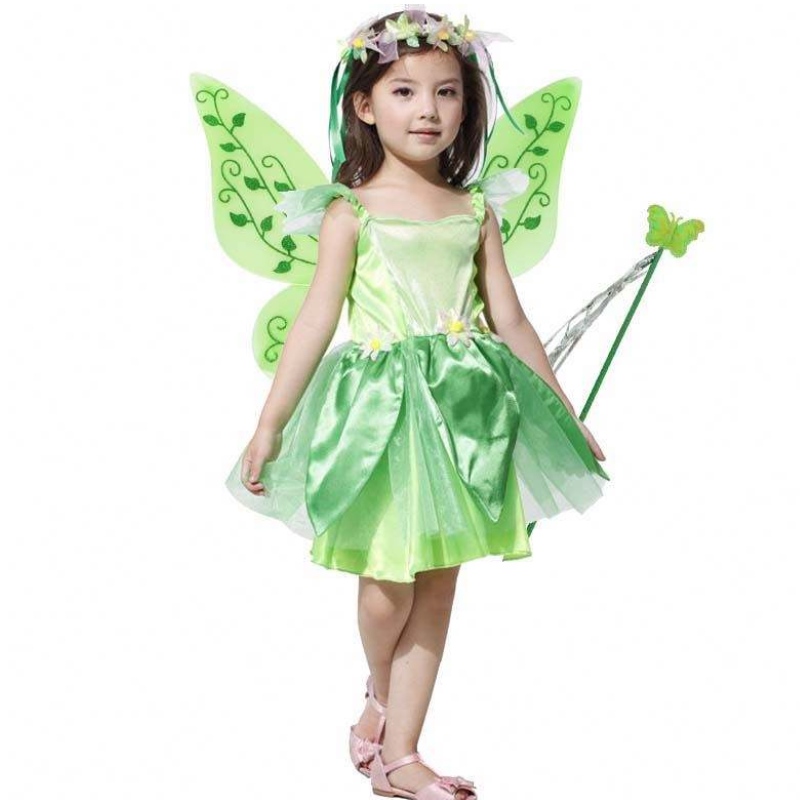 Girls Halloween Party Fairy verkleed Kids Green Fairy Dress kostuum HCTB-008