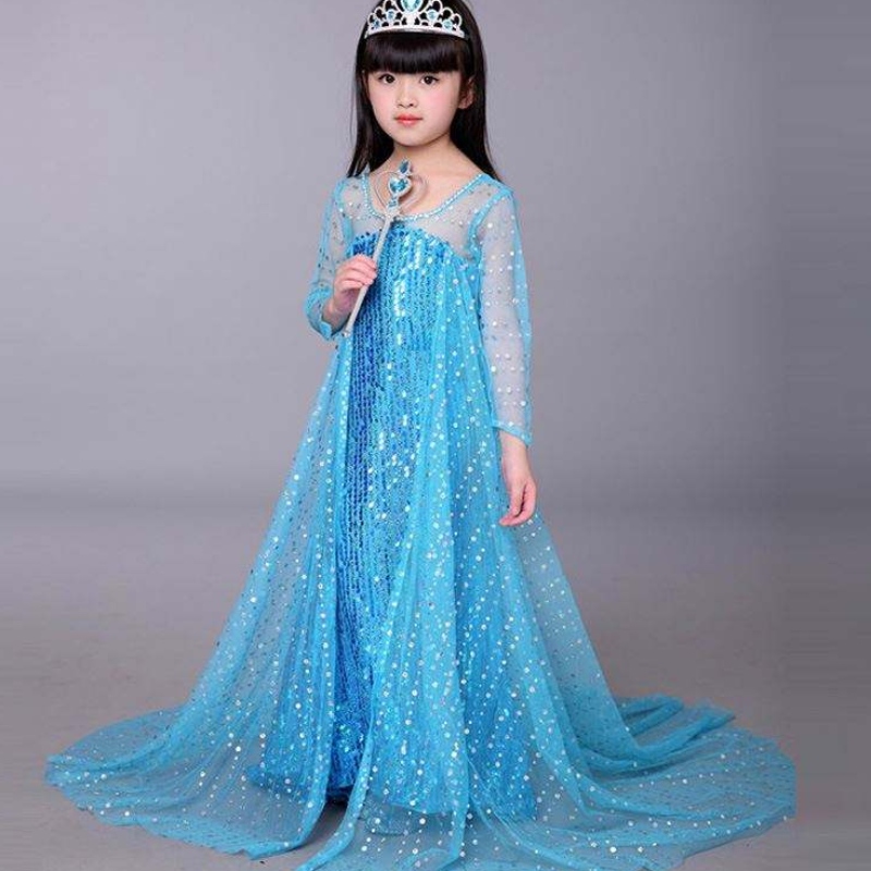 Baige Blue Elsa lovertjes Girl Kids Halloween Cosplay Kostuum Elsa Ana Princess Dress