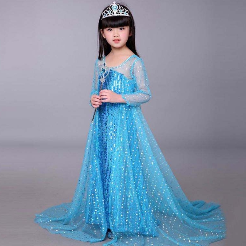 Baige Blue Elsa lovertjes Girl Kids Halloween Cosplay Kostuum Elsa Ana Princess Dress