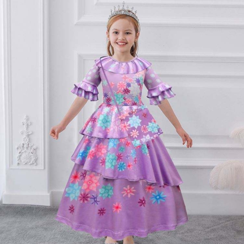 Baige paarse isabella mirabel encanto cosplay kostuumjurk meisjes prinsesjurk mfmw001