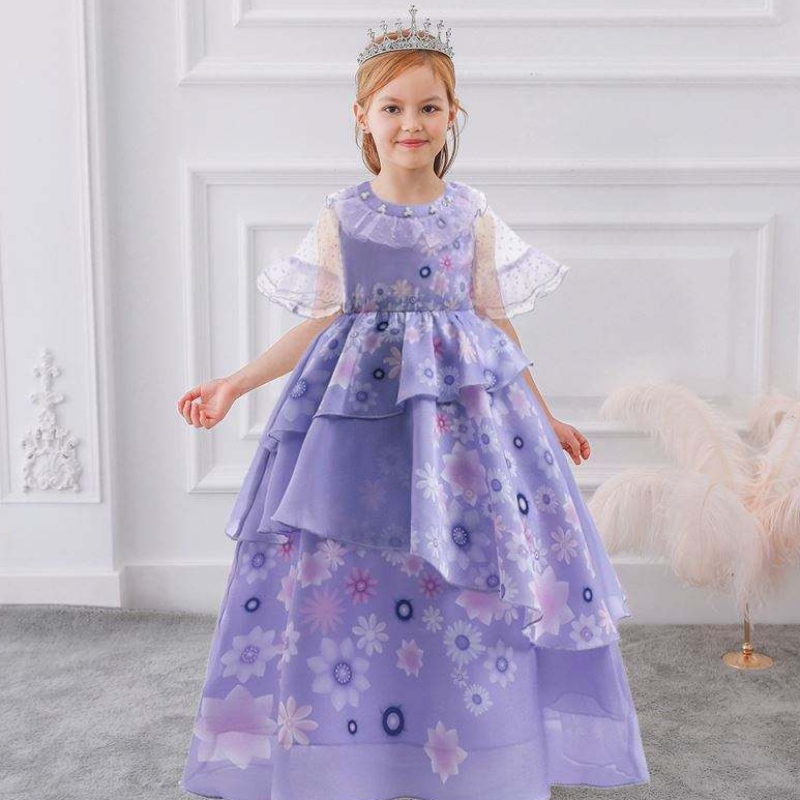 Baige paarse isabella mirabel encanto cosplay kostuumjurk meisjes prinsesjurk mfmw001