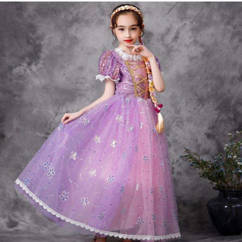 Baige Europese stijl Princess Dress Jurk Halloween Party Wear Rapunzel kostuum pluizige mesh japon