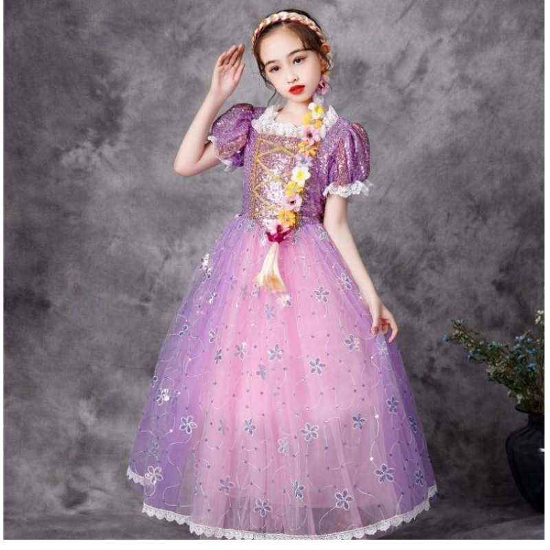 Baige Europese stijl Princess Dress Jurk Halloween Party Wear Rapunzel kostuum pluizige mesh japon