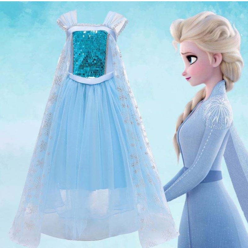 Nieuwe sneeuwkoningin performance kostuum prinses Elsa Blue Dress Halloween -kostuum bx1705