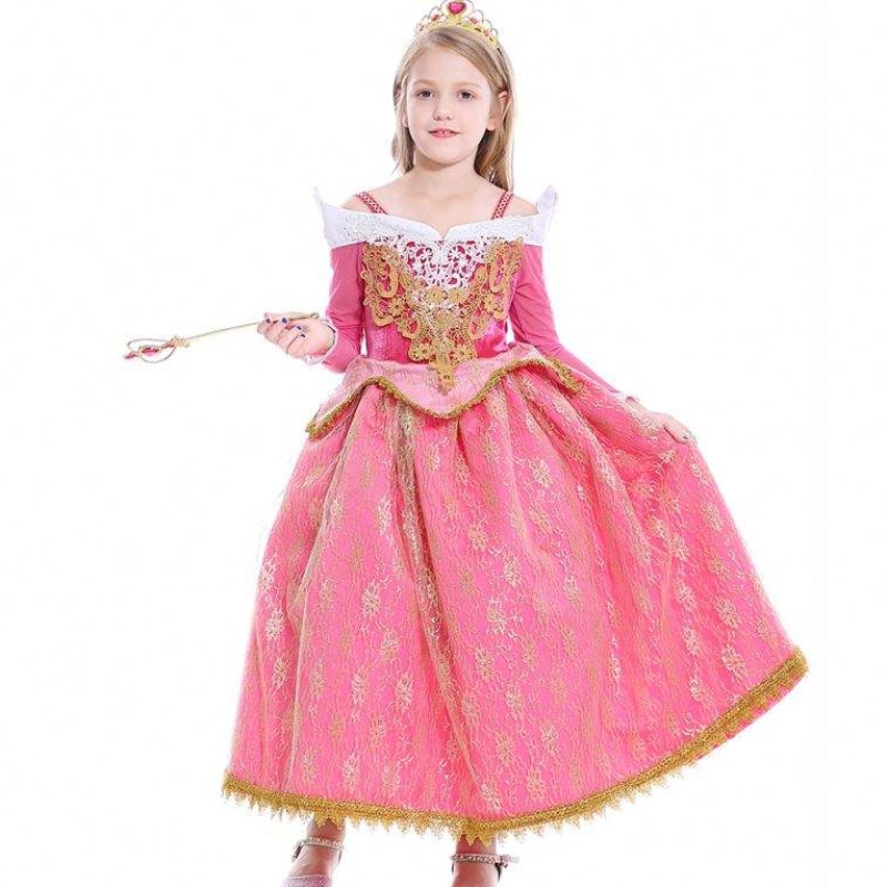 Baige meisjes kleden Sleeping Beauty Princess Aurora Lace Dress Cosplay Performance Performance kostuum