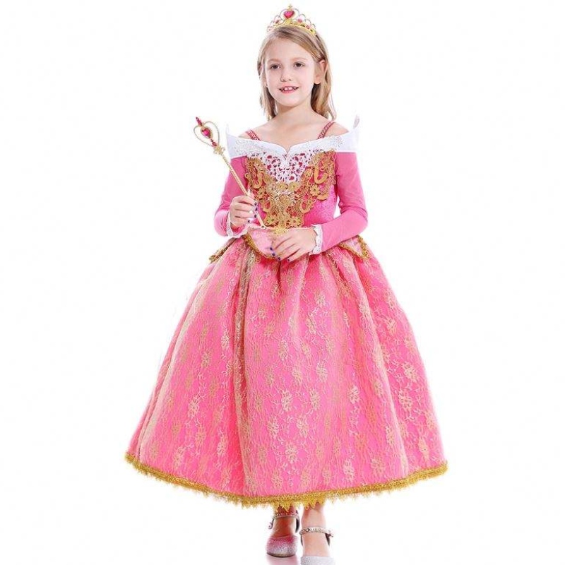 Baige meisjes kleden Sleeping Beauty Princess Aurora Lace Dress Cosplay Performance Performance kostuum