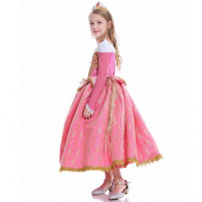 Baige meisjes kleden Sleeping Beauty Princess Aurora Lace Dress Cosplay Performance Performance kostuum