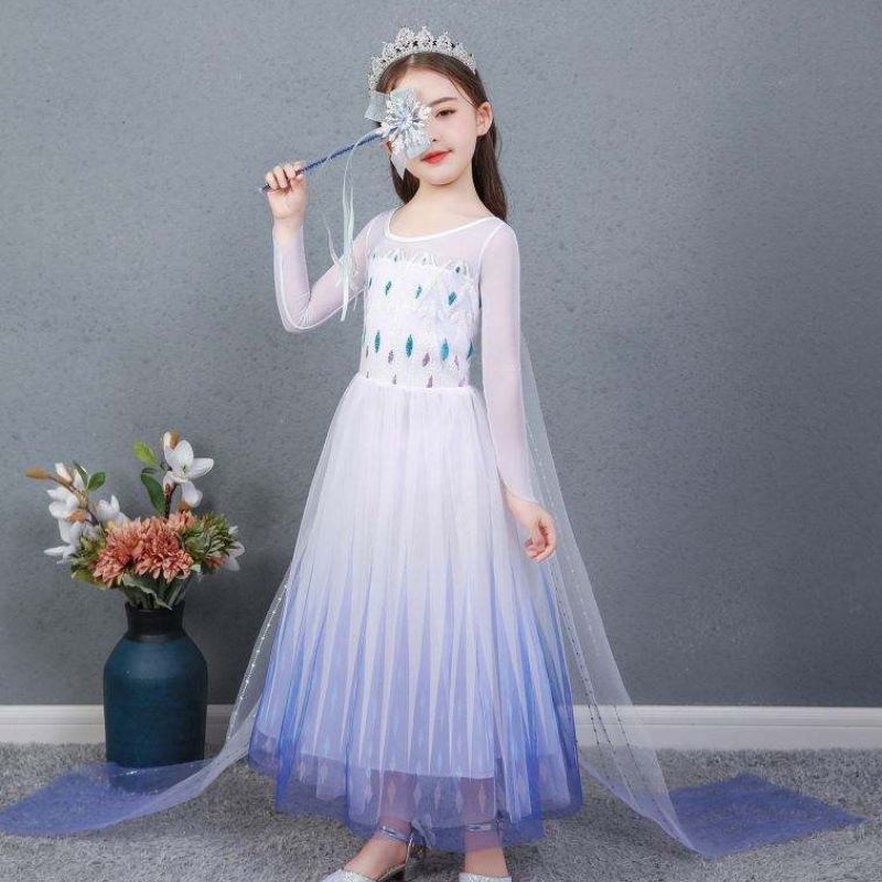 Baige Kids Girl Fancy Cosplay Long CoPe Cosplay Party Princess Elsa Dress Costume