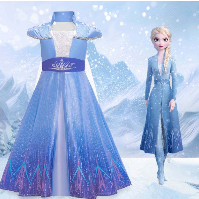 Nieuwe Elsa Frocks Fashion Short Sheeves Coat Halloween Fairy Princess Child Cosplay kostuum