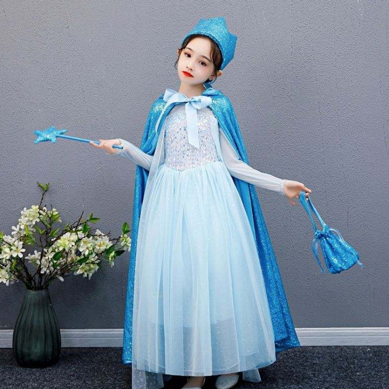 Baige meisje lovertjes Cape Snow Queen Elsa Anna Costume Halloween Christmas Party For Girls BX211