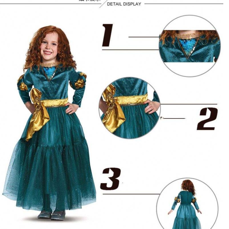 Girl Cosplay Princess Dress Little Adventures Medieval Princess Dress Up kostuum Merida -kostuum voor meisjes