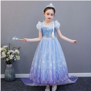 Baige hoogwaardige Elsa 2 Princess Kids Party Cartoon Cosplay Kostuum Baby Girl Dress