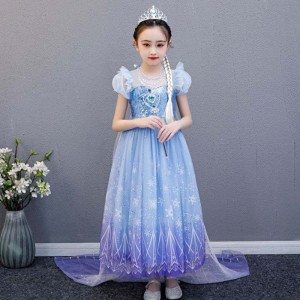 Baige hoogwaardige Elsa 2 Princess Kids Party Cartoon Cosplay Kostuum Baby Girl Dress