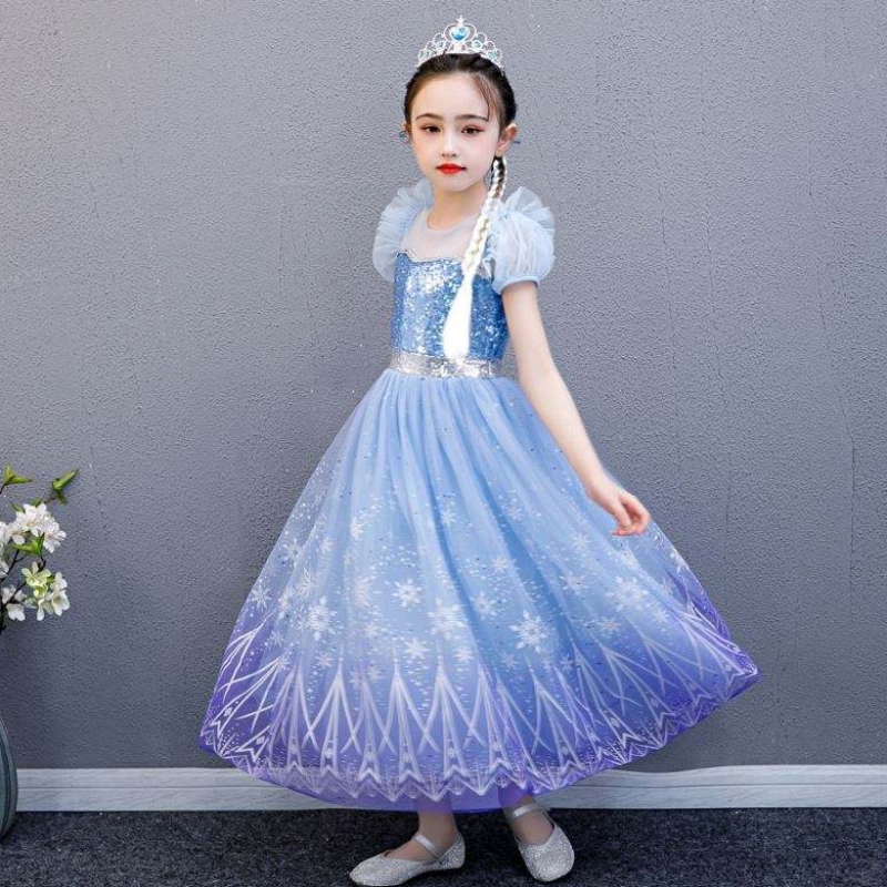 Baige hoogwaardige Elsa 2 Princess Kids Party Cartoon Cosplay Kostuum Baby Girl Dress