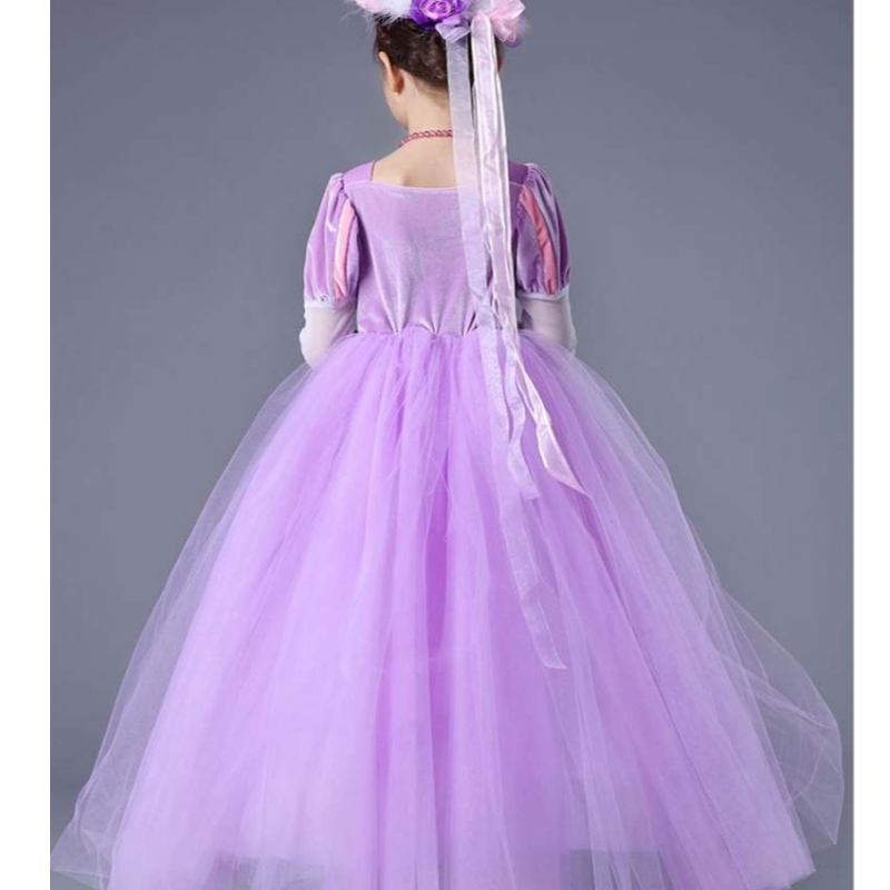 Groothandel van hoge kwaliteit kinderen Purple Rapunzel Long Puffy Sofia Princess Dress voor meisjes SMR020