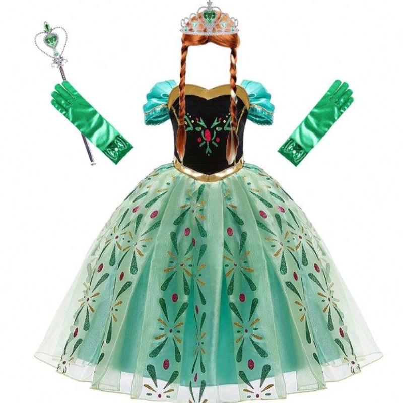 Anna jurk voor meisje cosplay sneeuwkoningin prinses kostuum kinderen Halloween kleding kinderen verjaardag carnaval fancy jurk en pruik