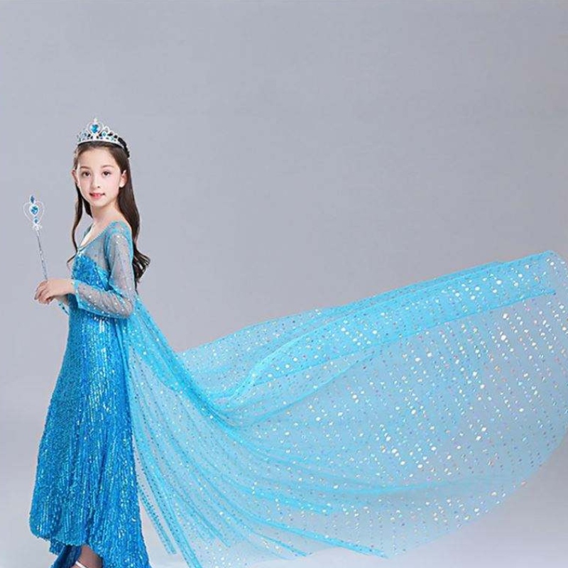Elsa Dress Kids Girls Kostuum Sneeuw Queen 2 Elsa Blue Pink Lades Ten Tv&Movie kostuums voor meisjes met lange mouwen