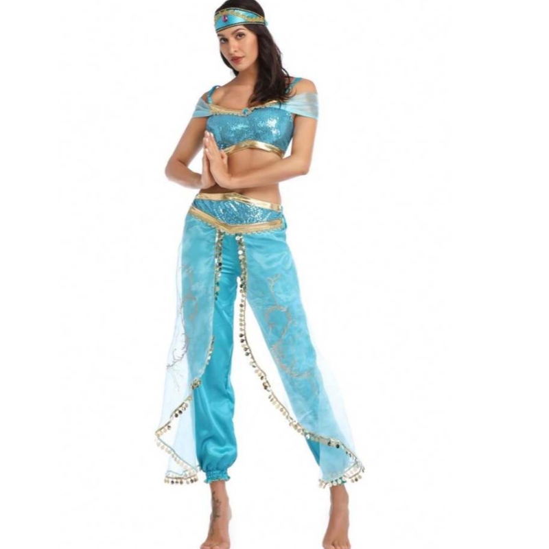 Groothandel sexy jasmine aladdin broek vrouwen kostuum prinses kostuum volwassen Arabische buikdanseres kostuum prinses jasmine cosplay