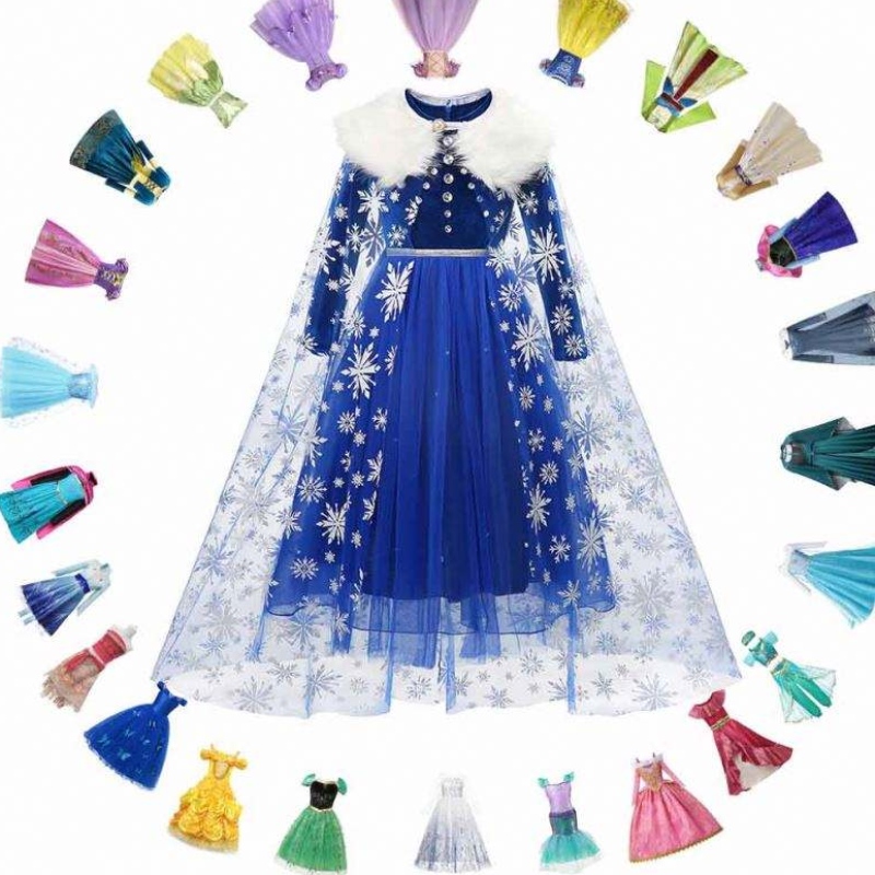 Prinses Elsa Winter Jurk Girls Lange Mouw Frozen2 Halloween Kostuum Kinderen Rapunzel Tiana Mulan Cosplay