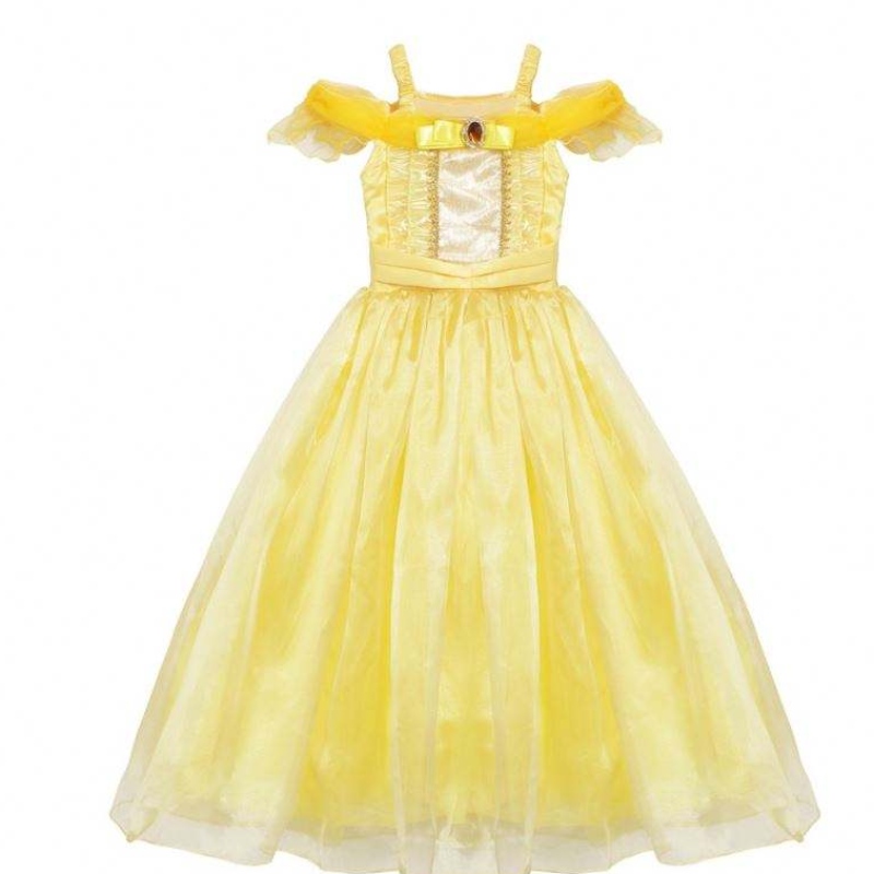 Meisjes belle prinses jurk kinderen belle cosplay kostuums babymeisje kleed jurk gele chique jurk voor peuter Halloween -feest