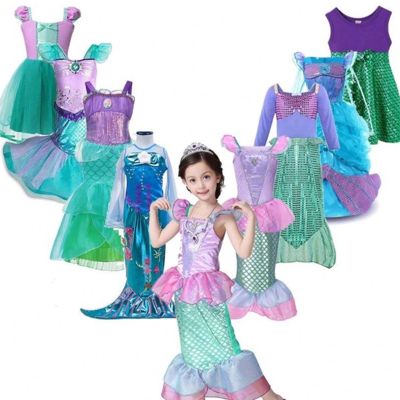 Meisjes kleine zeemeermin ariel prinses jurk cosplay kostuums voor kinderen baby meisje zeemeermin verkleed sets kinderen Halloween -kleding