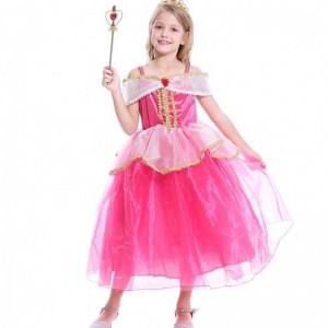 Meisjes aurora prinses jurk lange mouwen uit schouder kanten gewaad kinderen helloween/christmas cadeau fancy feest outfits