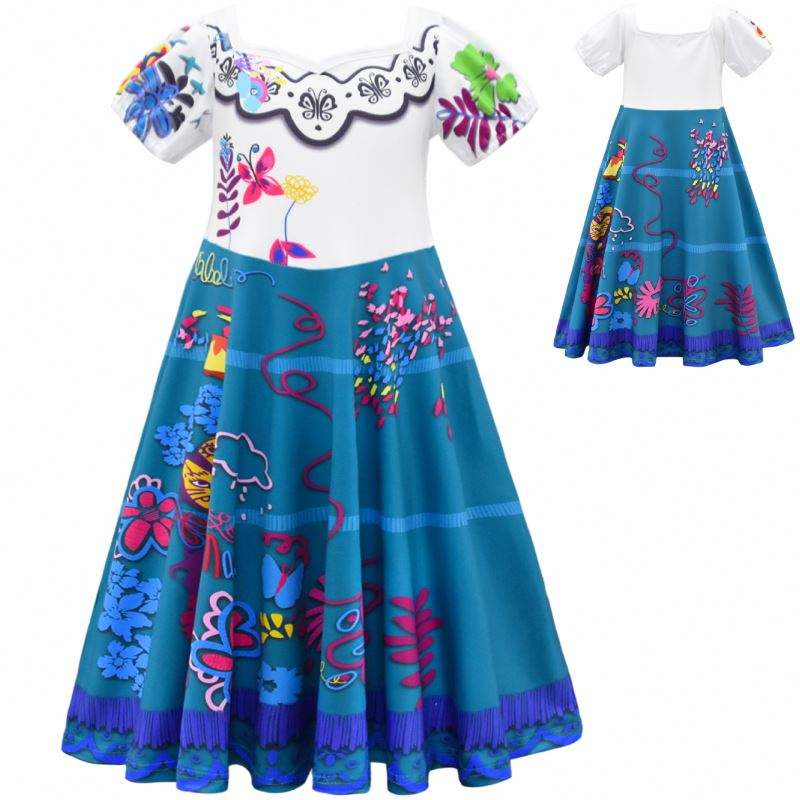 Encanto cosplay kostuum meisje jurk voor carnaval Halloween prinses feestkleding bloem ruches lange jurk meisje mirabel jurk