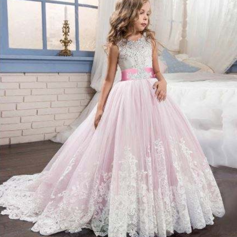 Baige luxe prinses mouwloze feestjurk groothandel kinderen avond ball jurk fancy verjaardagsfeestje prom kostuum