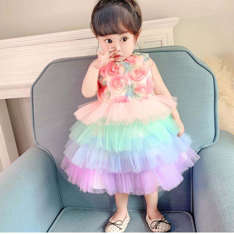 Baige baby bloemenmeisje verjaardag prinses jurk cake formele bloemkleding