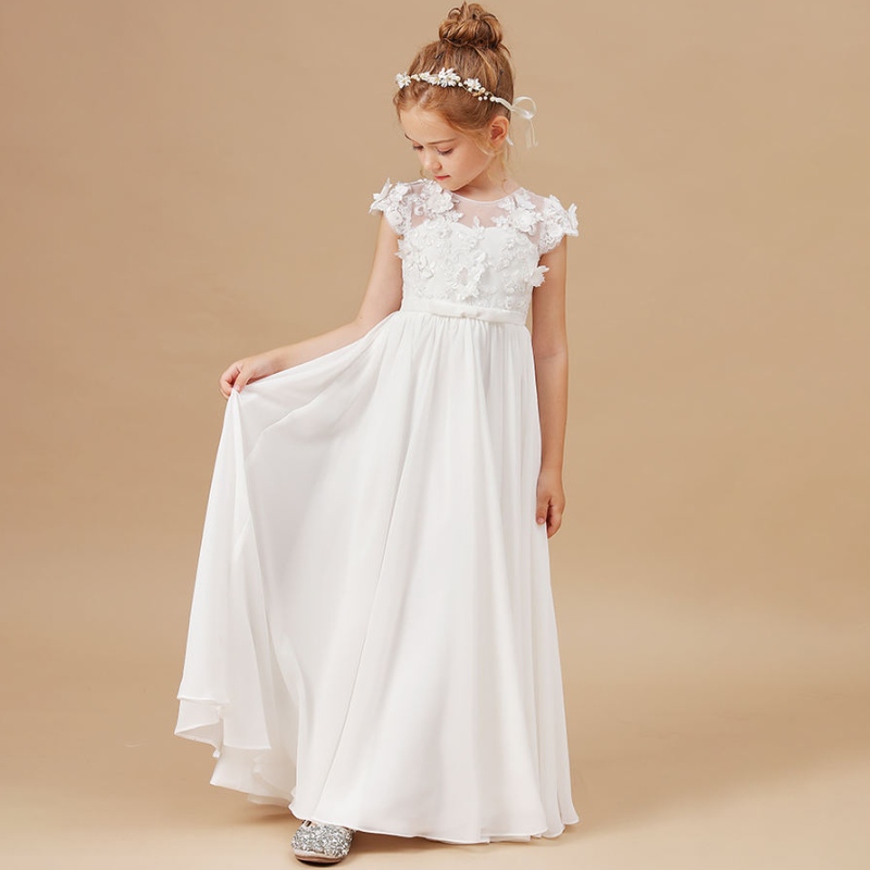 Bloemenmeisjes jurken applique mouwloze kinderen verjaardagsfeestje optocht jurken bruiloften eerste primera communion Elegant Vestidos 2-14