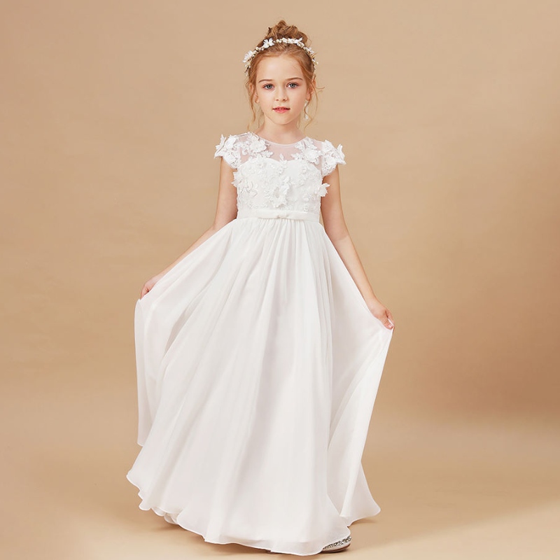 Bloemenmeisjes jurken applique mouwloze kinderen verjaardagsfeestje optocht jurken bruiloften eerste primera communion Elegant Vestidos 2-14