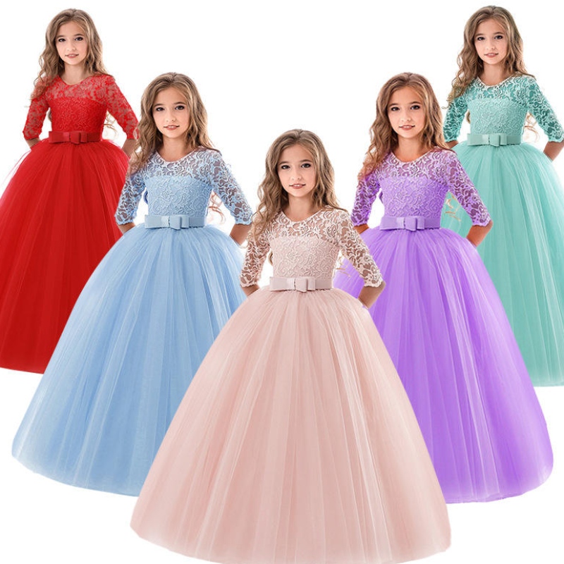 Tienermeisjes kleden zomerkinderen \\ 's kledingfeest elegante prinses lange tule babymeisjes kinderen kanten huwelijksceremonie jurken