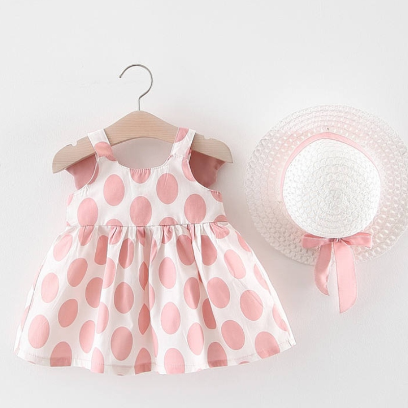 Groothandel 2 stks Baby Girl -jurk Sets Pasgeboren mouwloze verjaardagskleding Prinses Party Print Bloemjurken met hoed