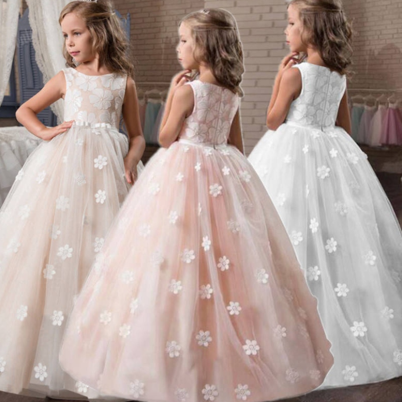 Vintage bloemenmeisjesjurk voor bruiloftavond kinderen prinses feest optocht lange jurk kinderen jurken voor meisjes formele kleding