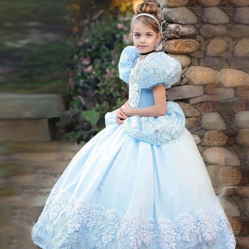 Blue Princess Dress For Girls Halloween Party Cosplay Kostuum Kids Princess Kleine Up