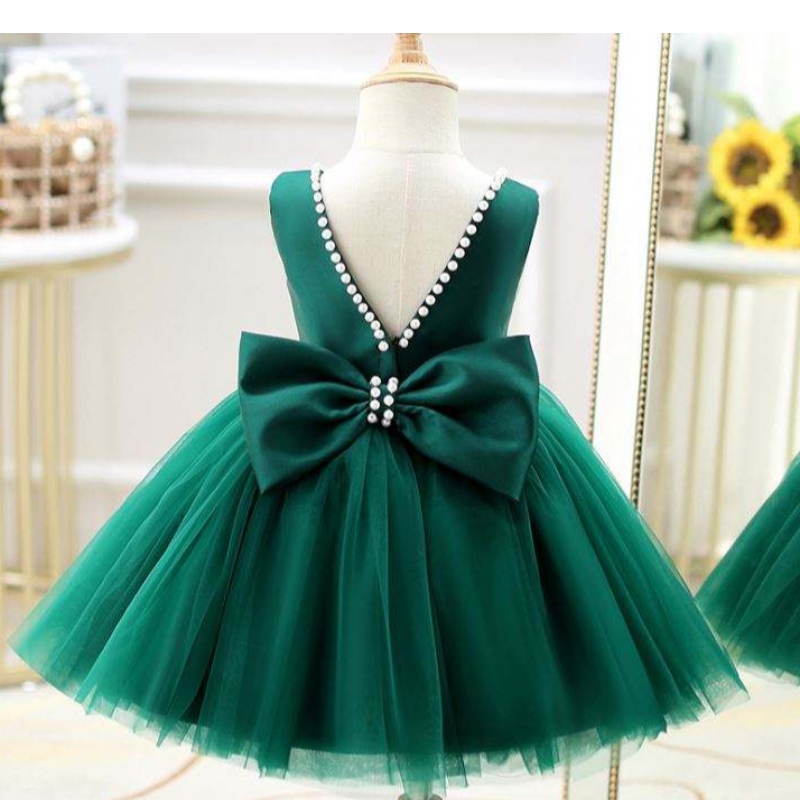 Baige Toddler Princess Flower V Back Beading Dress Baby Girls Birthday Wedding Feestjurken