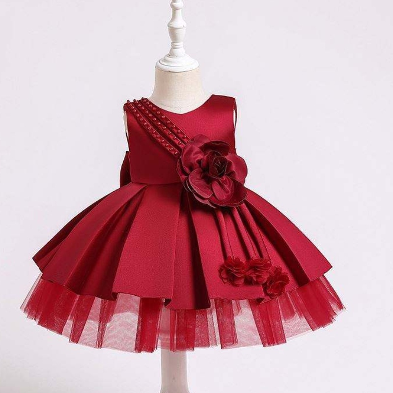 Baige pasgeboren baby feestjurk voor 0-2 jaar Kids Summer Satin Frock Children Birthday Jurken XZ001