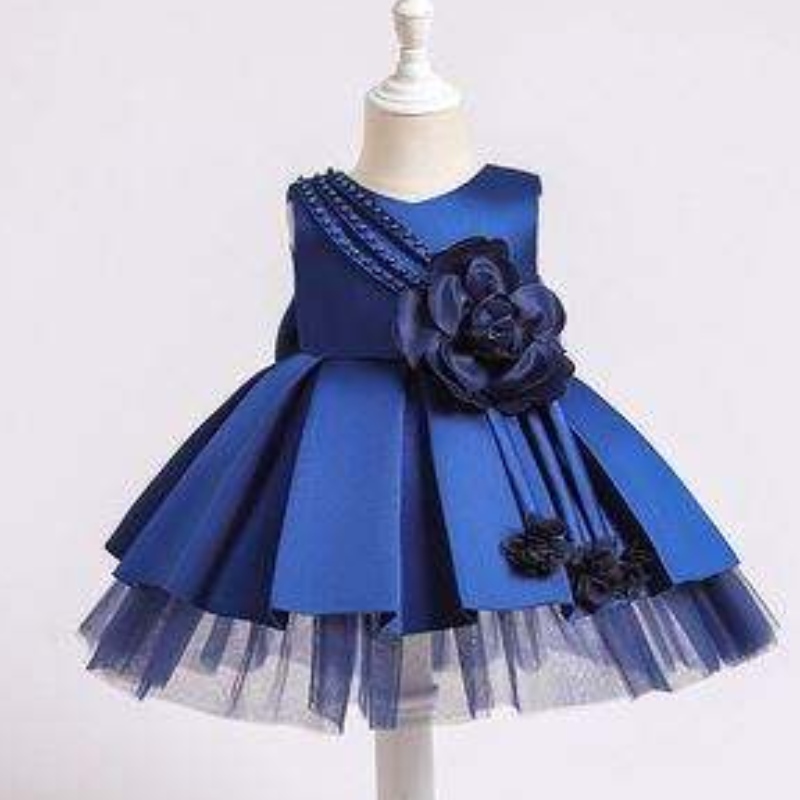 Baige pasgeboren baby feestjurk voor 0-2 jaar Kids Summer Satin Frock Children Birthday Jurken XZ001