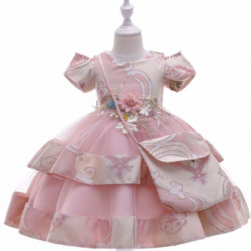 Baige Amazon Hot Sale Nieuw bruiloft evenement Frock Birthday Ceremony Girl Party Jurk Kinderen 3-8 jaar oud meisje chique jurken L5212