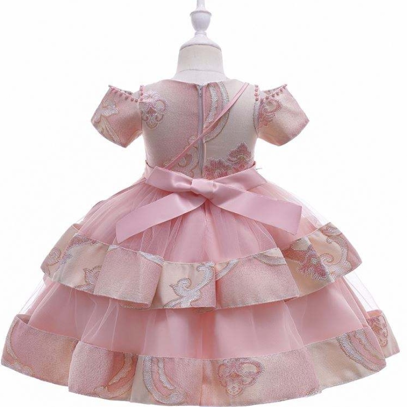 Baige Amazon Hot Sale Nieuw bruiloft evenement Frock Birthday Ceremony Girl Party Jurk Kinderen 3-8 jaar oud meisje chique jurken L5212