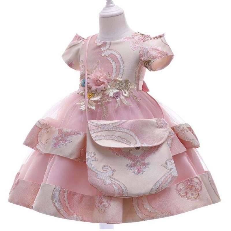 Baige Amazon Hot Sale Nieuw bruiloft evenement Frock Birthday Ceremony Girl Party Jurk Kinderen 3-8 jaar oud meisje chique jurken L5212