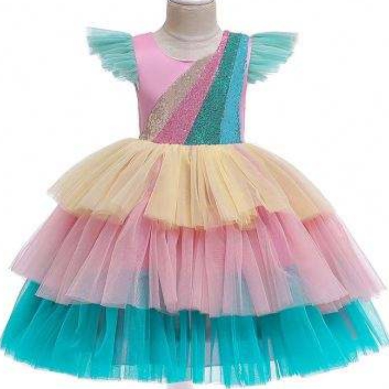 Baige tule mouwen unicorn tutu rok kinderen cake bloem jurk kostuum Halloween feestkleding