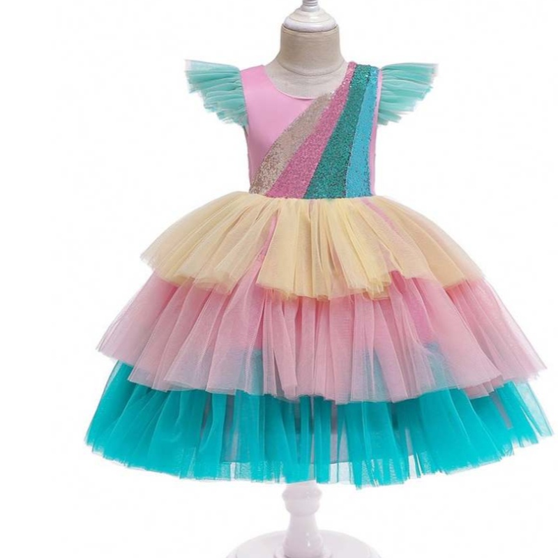 Baige tule mouwen unicorn tutu rok kinderen cake bloem jurk kostuum Halloween feestkleding