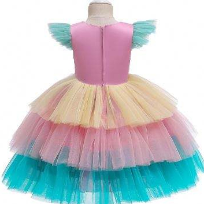 Baige tule mouwen unicorn tutu rok kinderen cake bloem jurk kostuum Halloween feestkleding