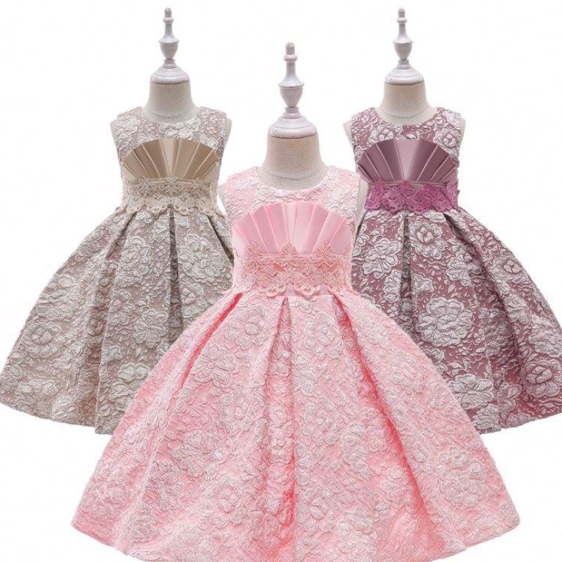 Baigenieuwe aankomst single jacquard elegante babymeisjes jurk stock puffy kids japon meisje jurk l5253