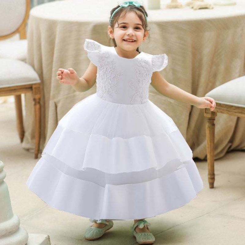 Baige Fashion Flower Taille Kinderkledingfeest Draag Floral Printed Children Girl Boutique Dress For Girl 0-2 jaar