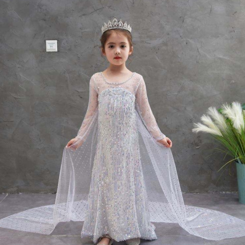 Snow Queen 2 Elsa Anna Kostuum Kinderjurken Girl Party Halloween Birthday Cosplay Dress met stralende lange cape