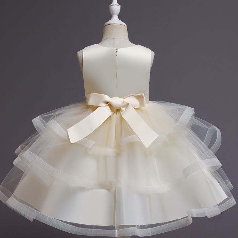 Baige bloemenmeisje jurk kinderen feestjurk baby tutu prinses jurk met kralen knie lengte verjaardag kleding