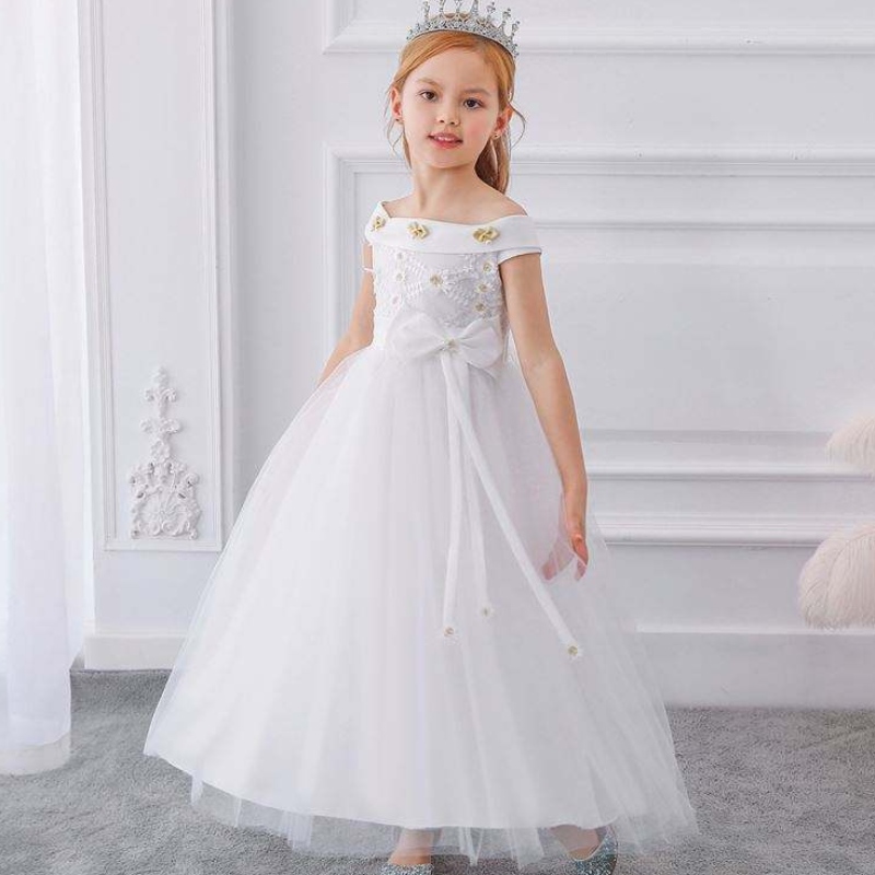 Kids Flower Girls Party Drags Frocks Birthday Dress For Girl Baby Maxi Ball Gozels Kinderen Mouwloze boog lange jurken LP-232